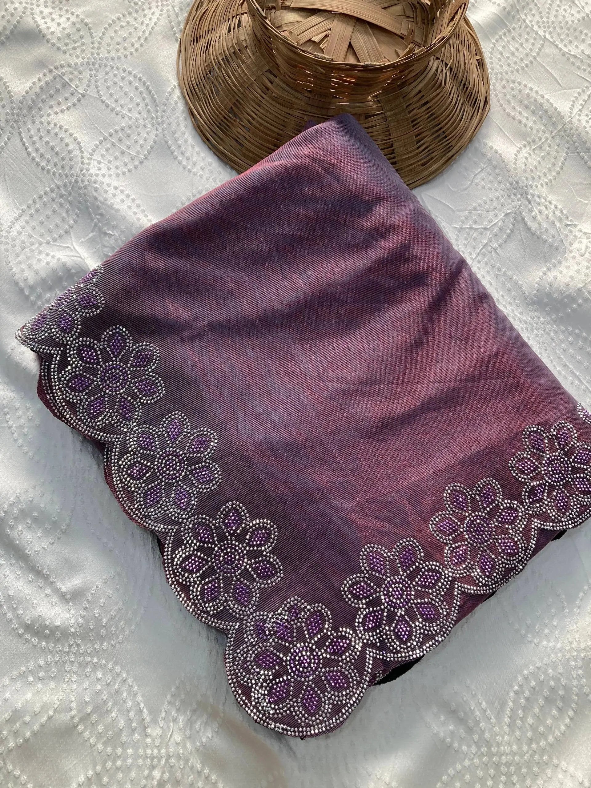 Lavender Fendy Soft Net Swarovski Work Saree - kalyanja